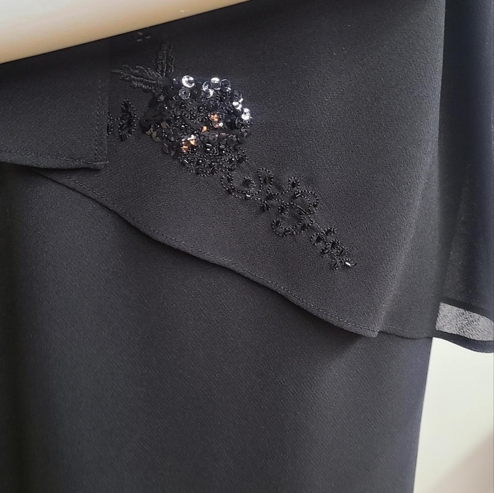 Tradition Little Black Maxi Dress Sequin Applique Evening Dress Size 14 - Picture 11 of 12